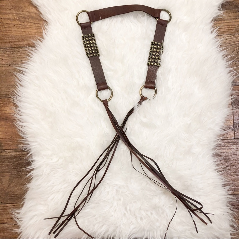 Brown Studded Fringe Women's Belt